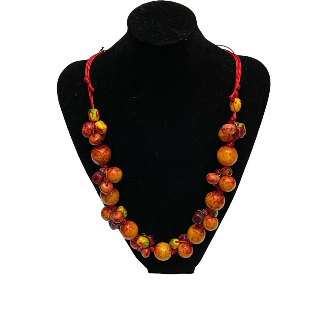 NWT DECOUTURE orange beaded statement necklace